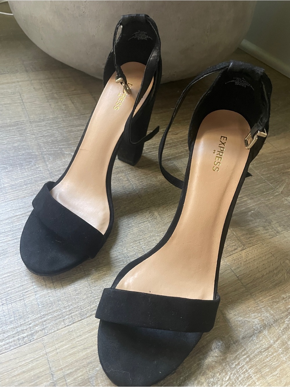 Express Black Suede Ankle-Strap Block Heels